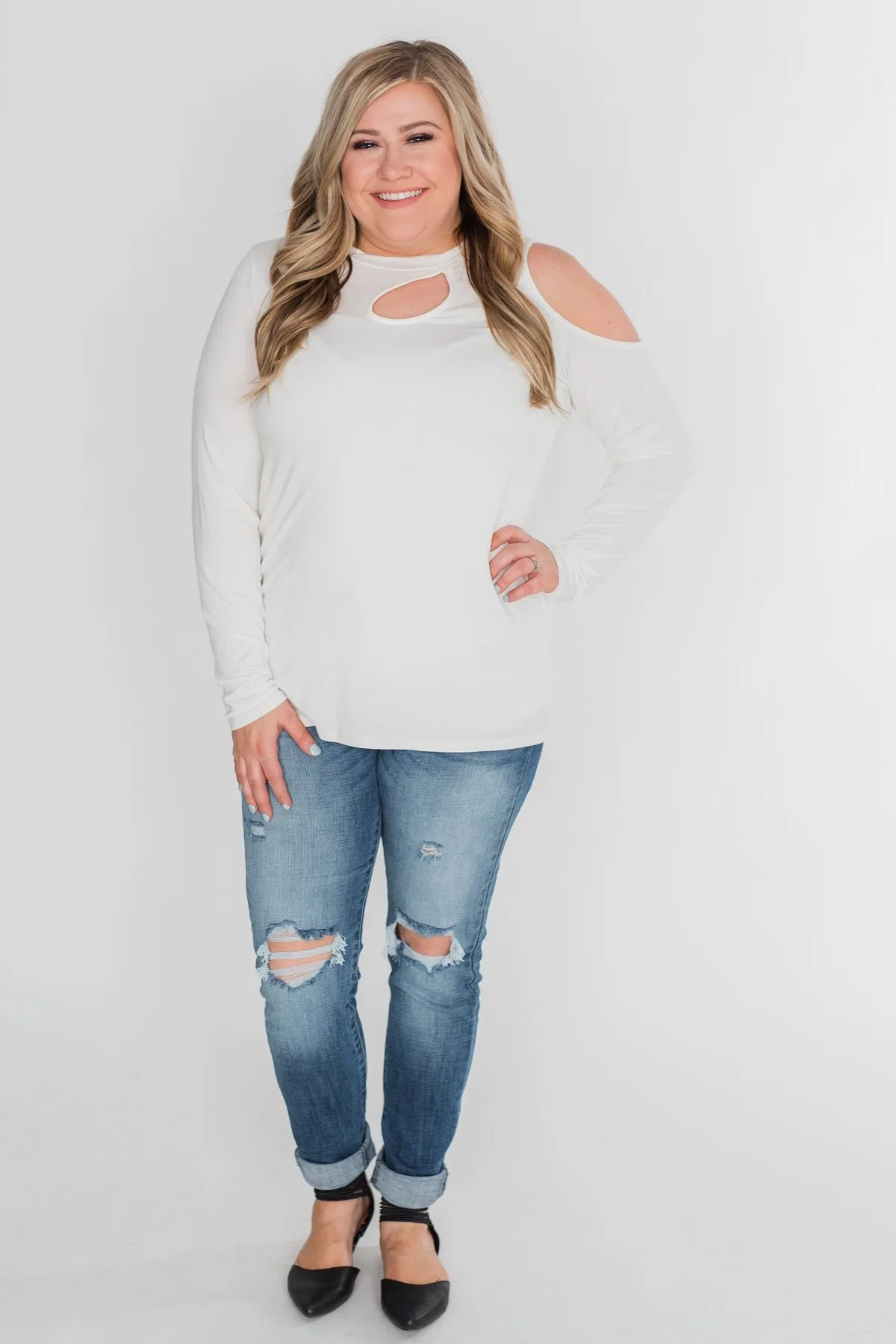 A Little Something Cold Shoulder Top - Ivory