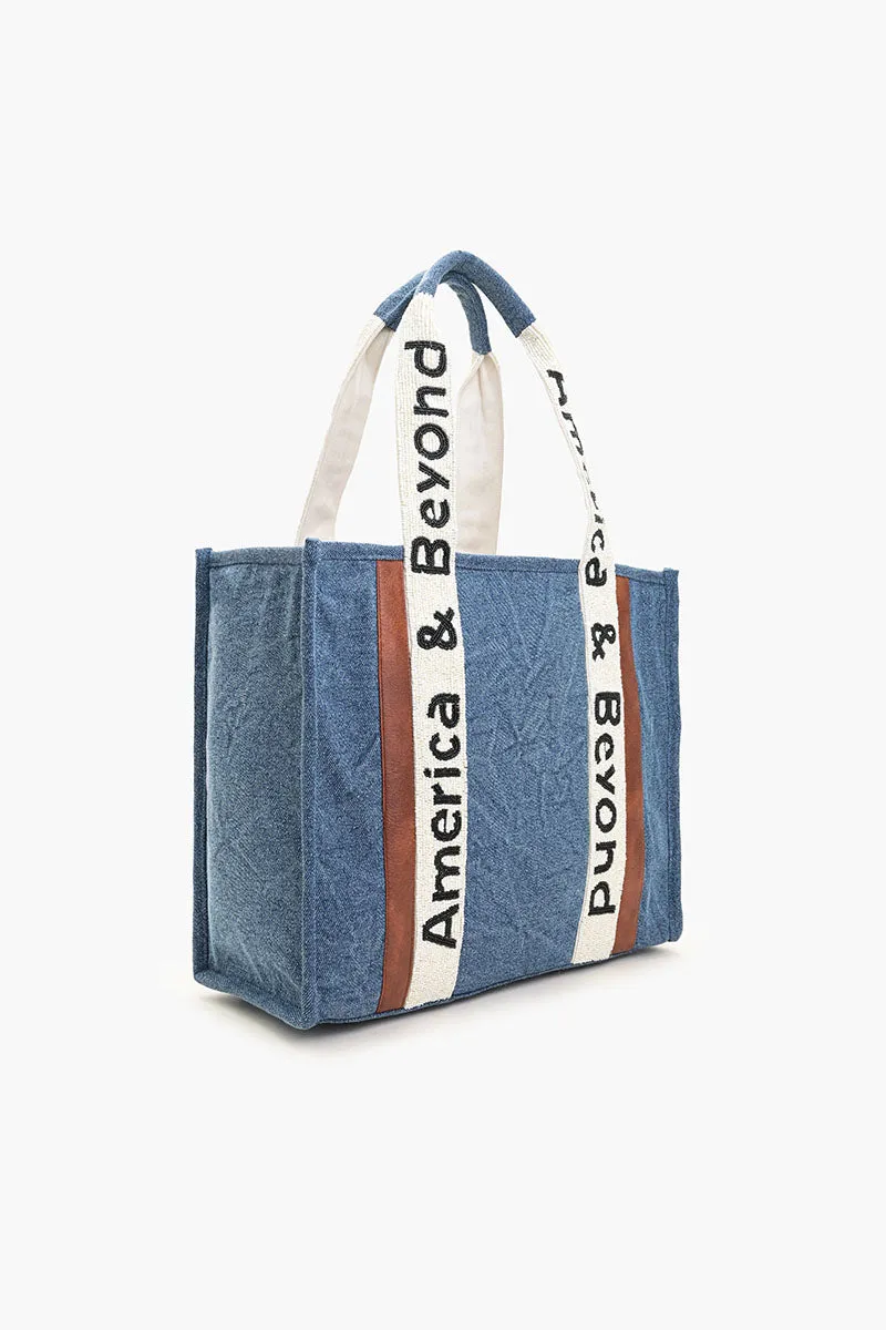 A&B Denim Beaded Tote