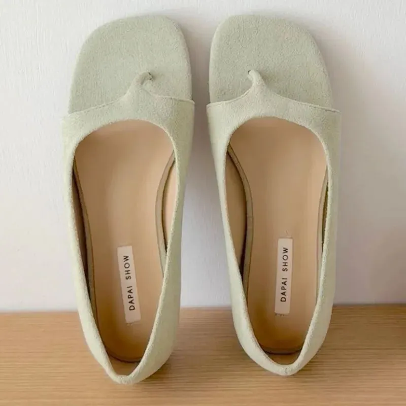 ADVBRIDGE  -  Square Toe Clip Toe Flat Sandals Women Cover Heel Faux Suede Designer Flip Flops Summer Comfortable Non Slip Vacation Beach Shoe
