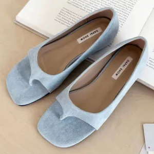 ADVBRIDGE  -  Square Toe Clip Toe Flat Sandals Women Cover Heel Faux Suede Designer Flip Flops Summer Comfortable Non Slip Vacation Beach Shoe