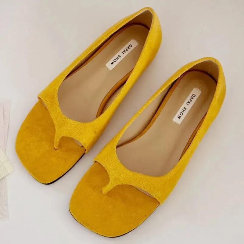 ADVBRIDGE  -  Square Toe Clip Toe Flat Sandals Women Cover Heel Faux Suede Designer Flip Flops Summer Comfortable Non Slip Vacation Beach Shoe
