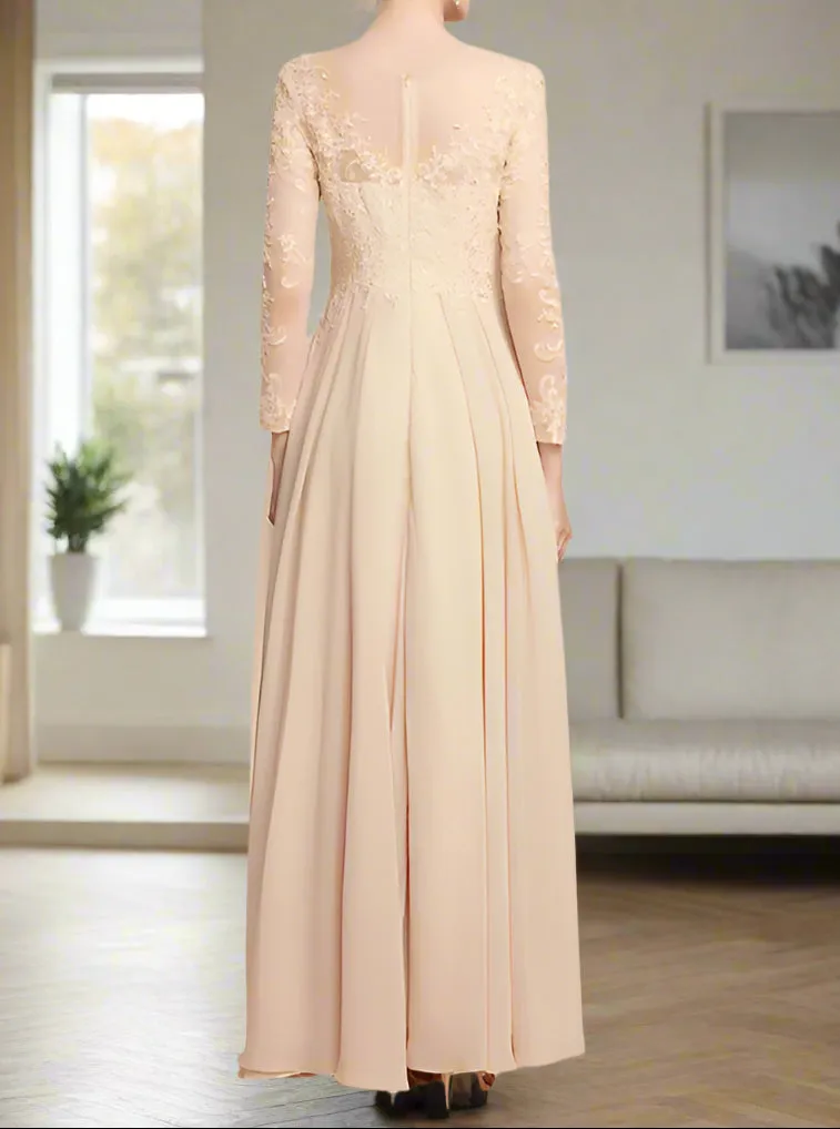 Ankle Length A-Line Chiffon Long Sleeve Wedding Guest Dress