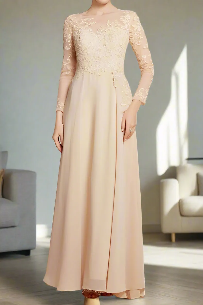 Ankle Length A-Line Chiffon Long Sleeve Wedding Guest Dress