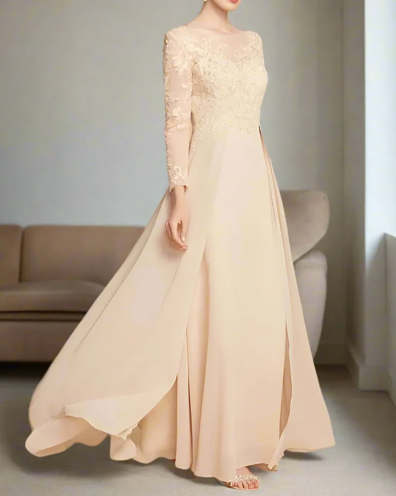 Ankle Length A-Line Chiffon Long Sleeve Wedding Guest Dress