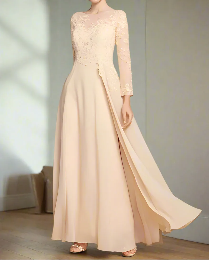 Ankle Length A-Line Chiffon Long Sleeve Wedding Guest Dress