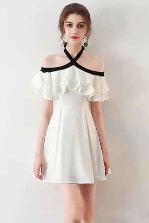 Anneprom Princess A Line Halter Mini Cocktail Party Dresses With Chiffon Ruffles Short Prom Dresses APP0326