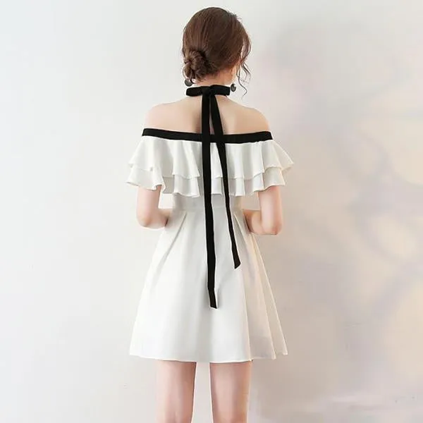 Anneprom Princess A Line Halter Mini Cocktail Party Dresses With Chiffon Ruffles Short Prom Dresses APP0326
