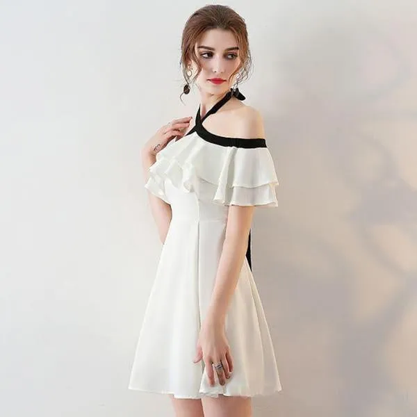 Anneprom Princess A Line Halter Mini Cocktail Party Dresses With Chiffon Ruffles Short Prom Dresses APP0326