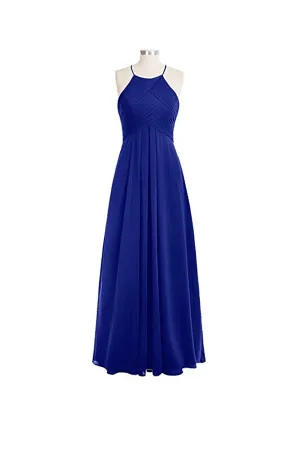 Anneprom Simple A-Line O-Back Long Chiffon Halter Bridesmaid Dresses APB0054