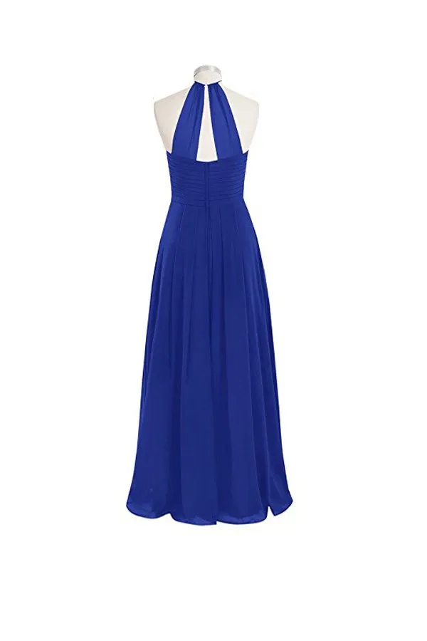 Anneprom Simple A-Line O-Back Long Chiffon Halter Bridesmaid Dresses APB0054
