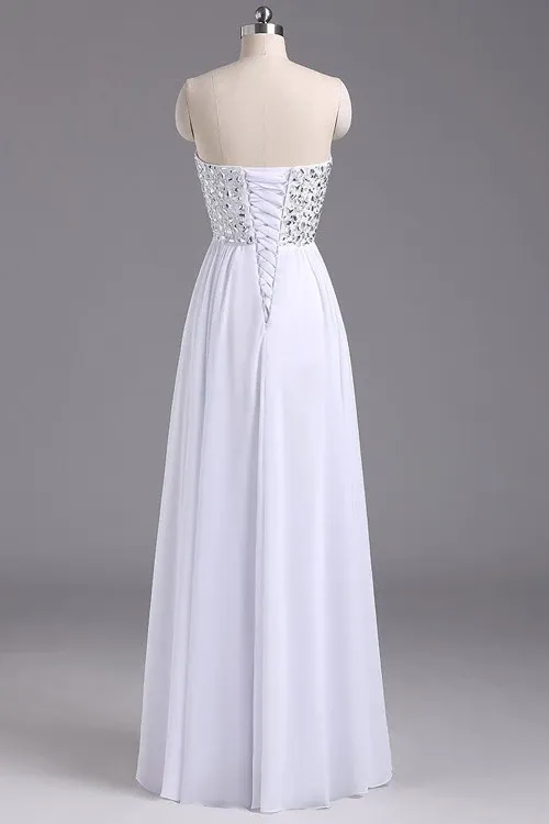 Anneprom Sweetheart Chiffon Backless Long White Evening/Prom Dress APP0013