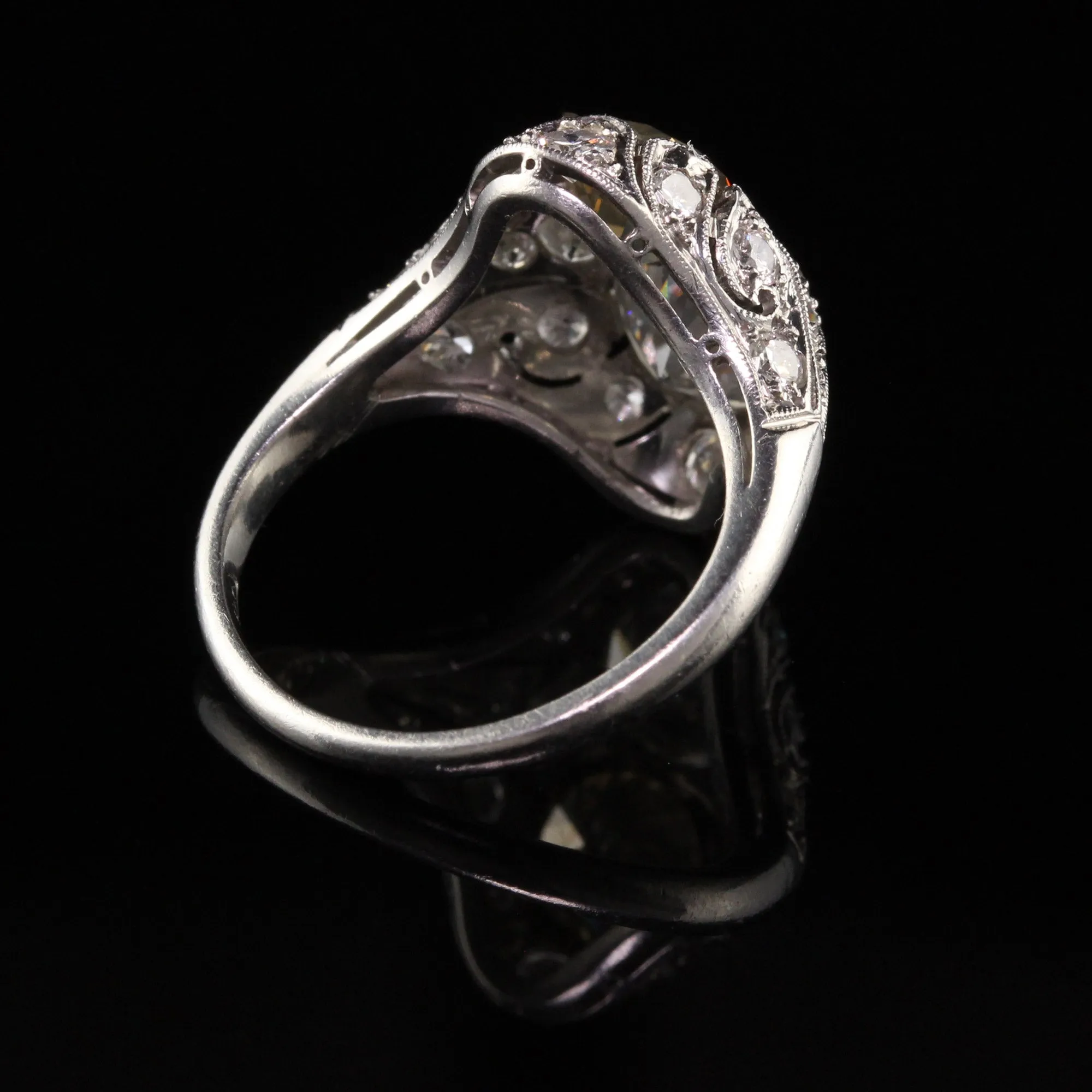 Antique Art Deco Platinum Fancy Colored Diamond Two Stone Toi et Moi Engagement Ring