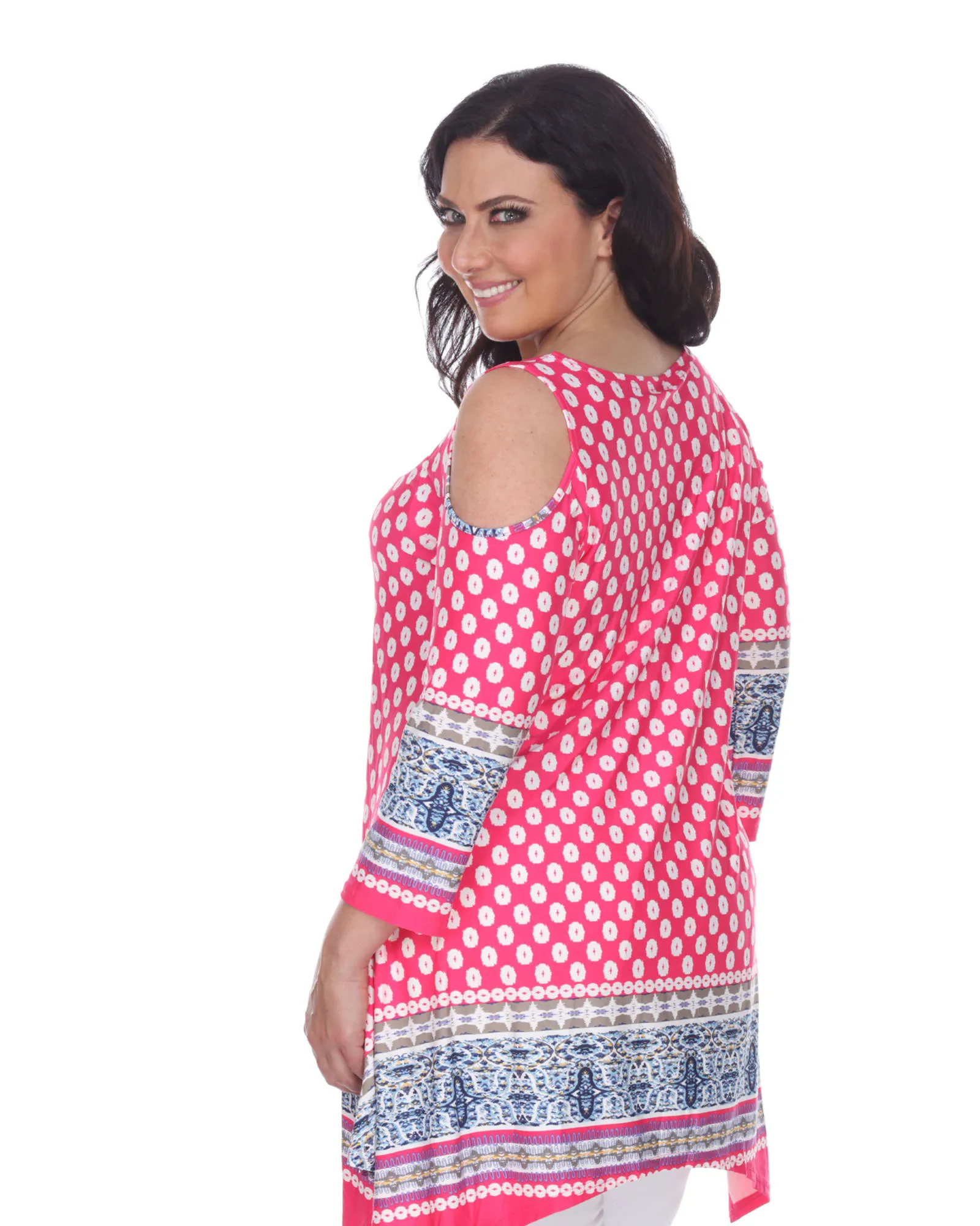 Antonia Cold Shoulder Tunic | Fuchsia/White