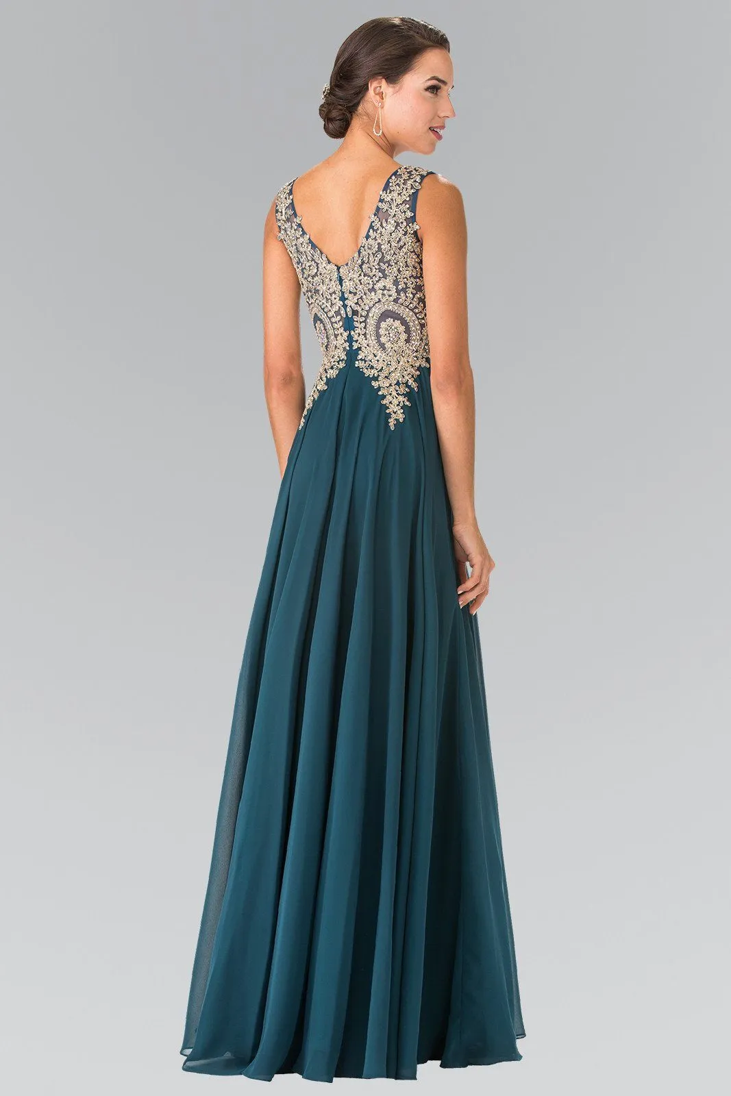 Applique Long V-Neck Dress by Elizabeth K GL2311