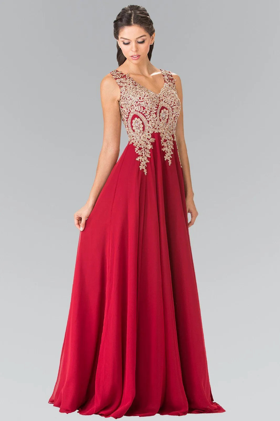 Applique Long V-Neck Dress by Elizabeth K GL2311