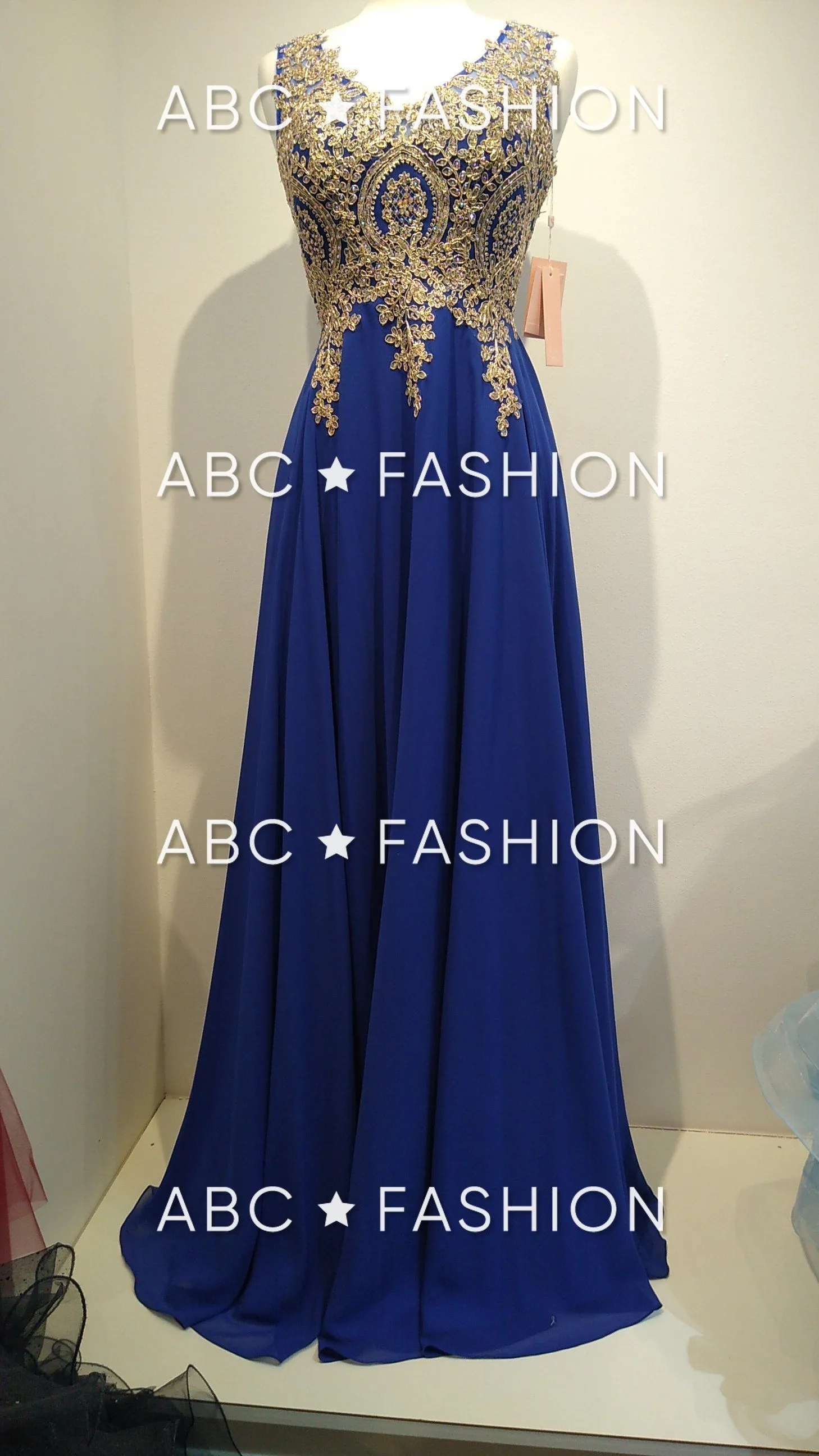 Applique Long V-Neck Dress by Elizabeth K GL2311