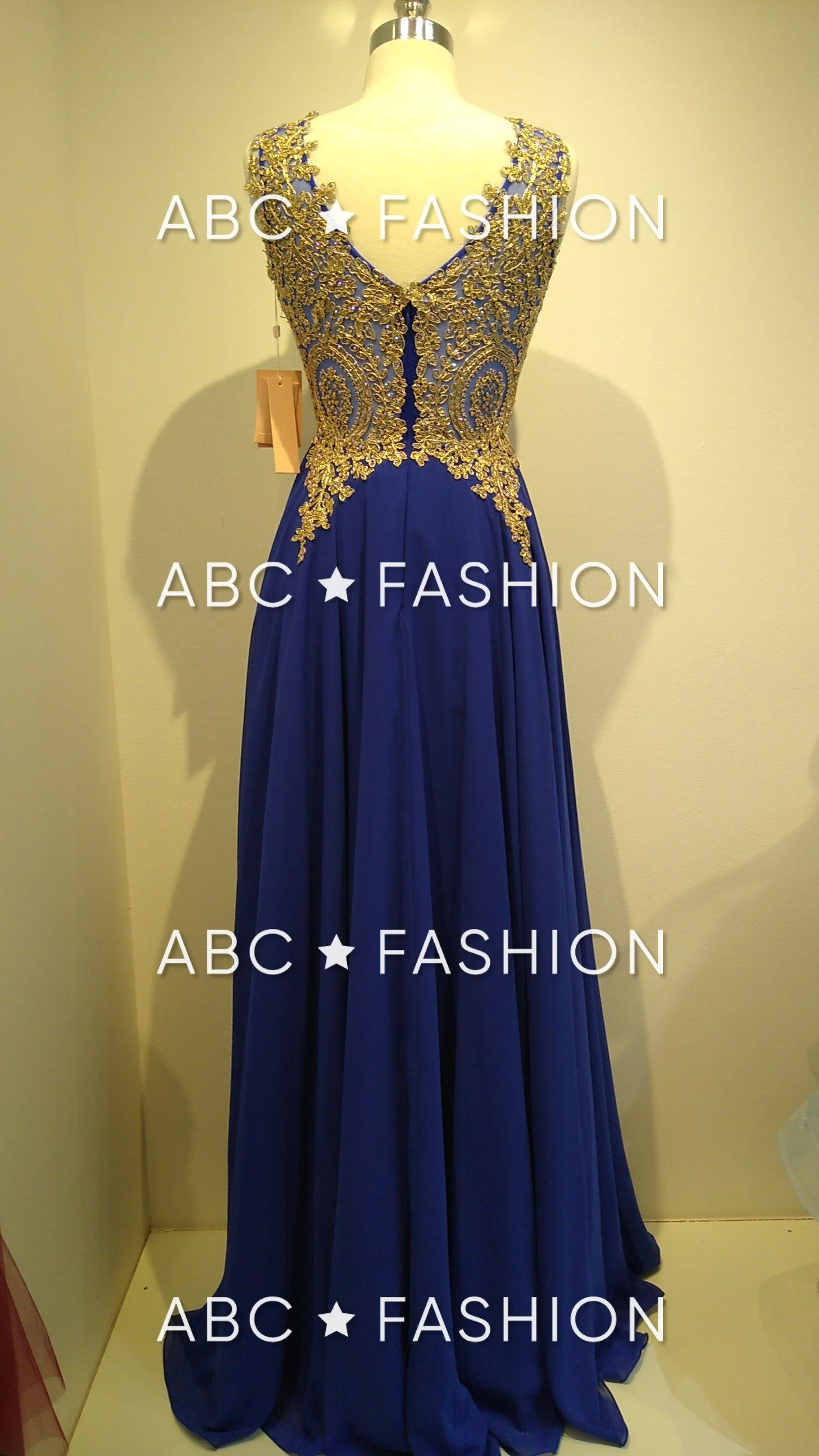 Applique Long V-Neck Dress by Elizabeth K GL2311