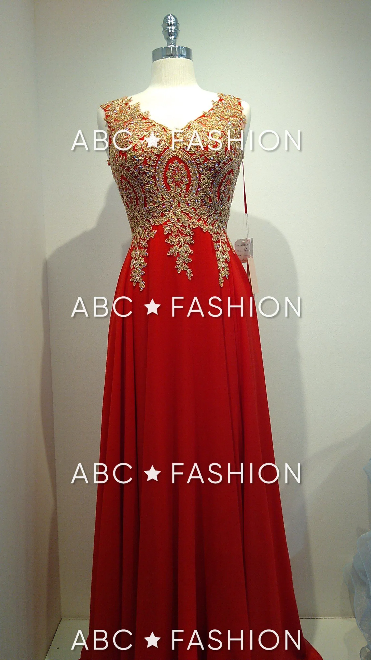 Applique Long V-Neck Dress by Elizabeth K GL2311