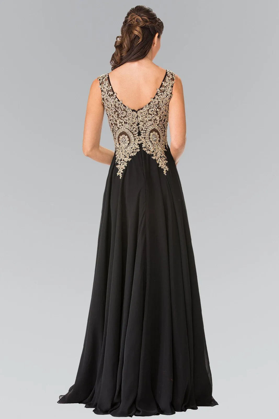 Applique Long V-Neck Dress by Elizabeth K GL2311