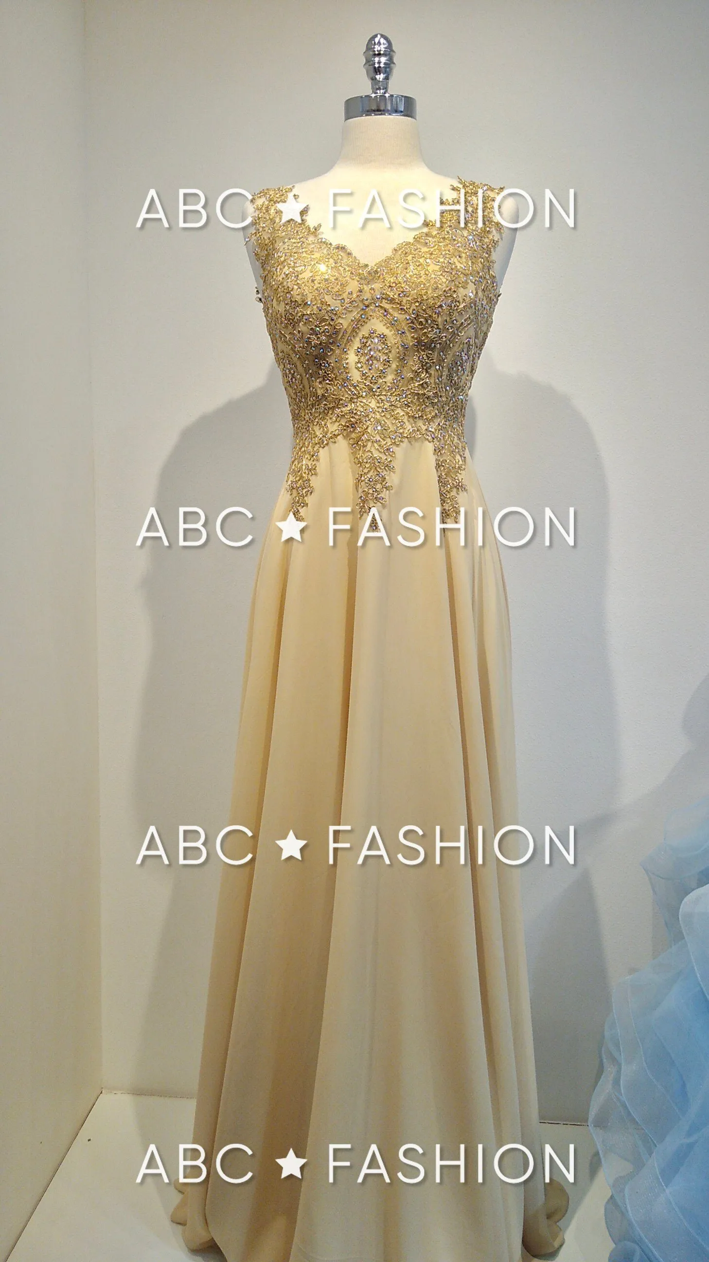 Applique Long V-Neck Dress by Elizabeth K GL2311