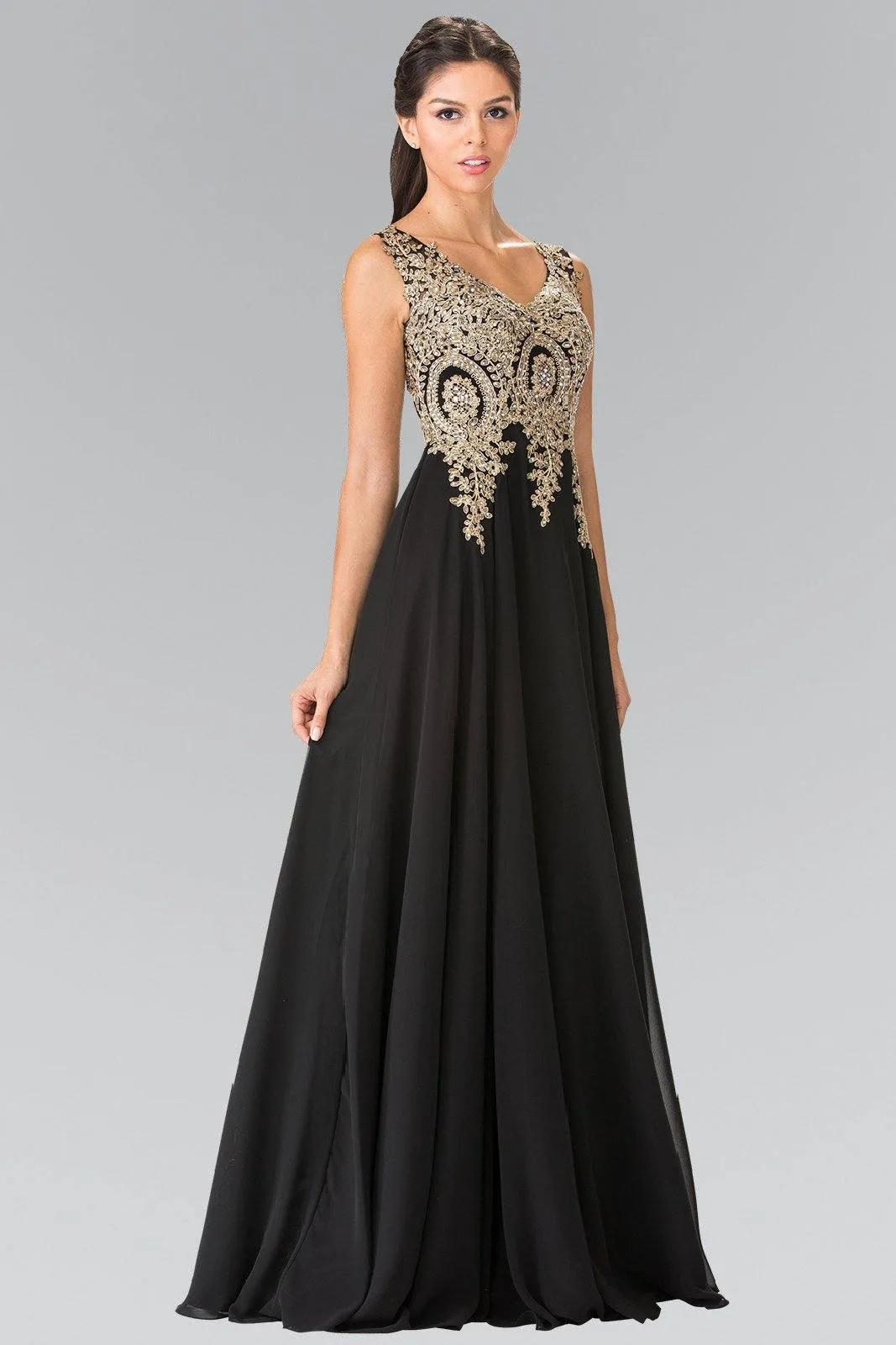Applique Long V-Neck Dress by Elizabeth K GL2311