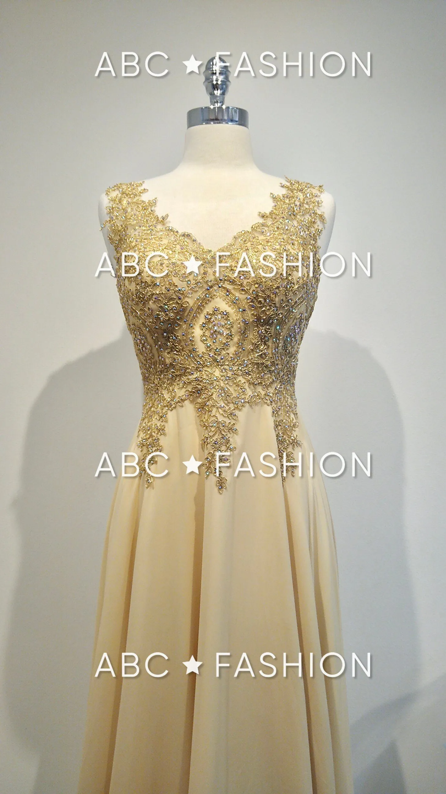 Applique Long V-Neck Dress by Elizabeth K GL2311