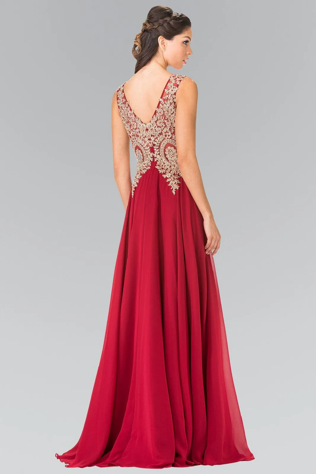 Applique Long V-Neck Dress by Elizabeth K GL2311