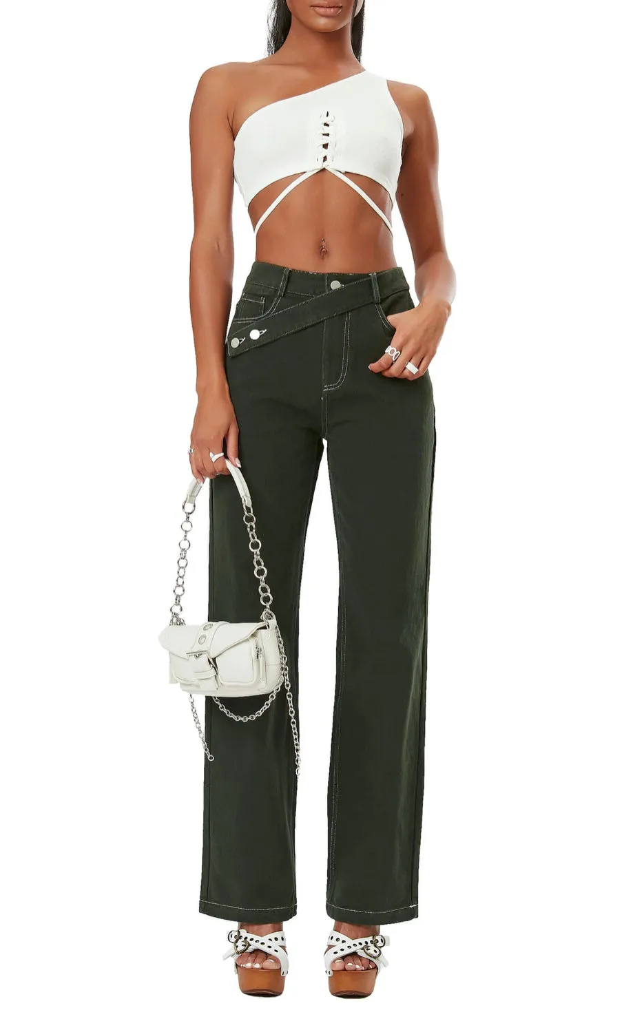 Aria One Shoulder Lace Up Crop Top