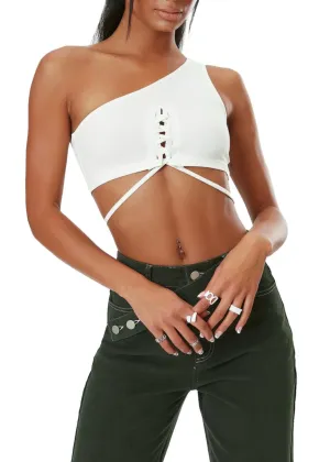 Aria One Shoulder Lace Up Crop Top