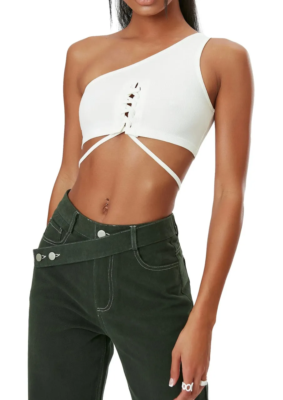 Aria One Shoulder Lace Up Crop Top