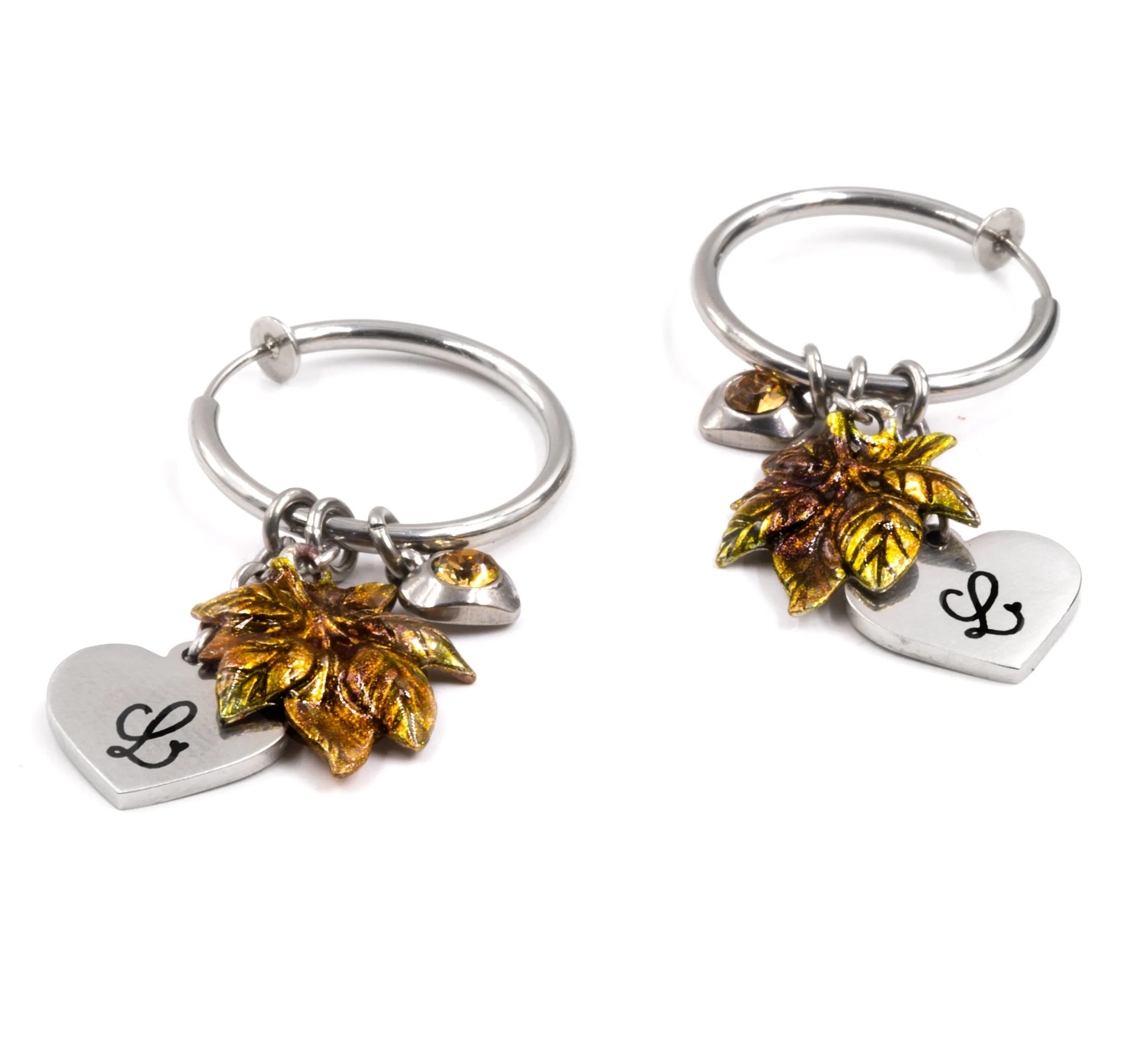 Autumn Leaves Hoop Earrings with Engraved Charms
