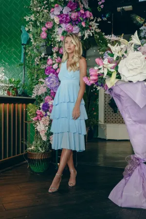 Baby Blue Layered Chiffon Midi Dress