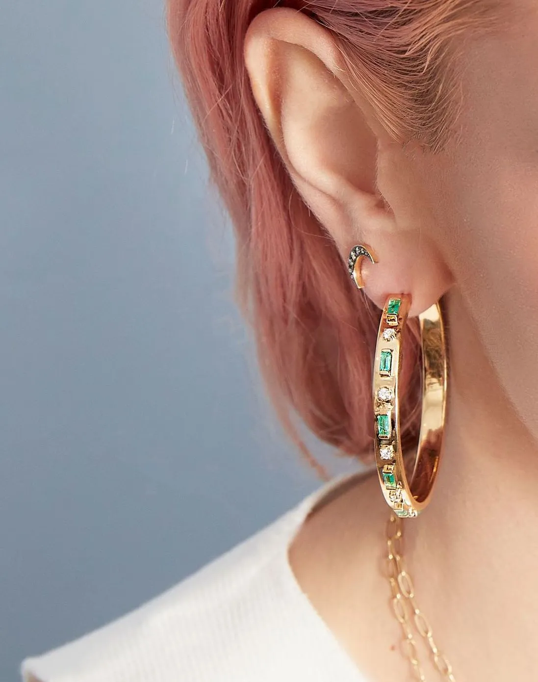 Baguette and Diamond Hoops