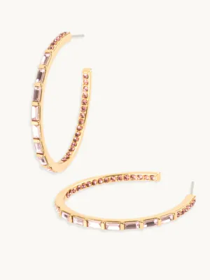 Baguette Crystal Hoop - Light Rose