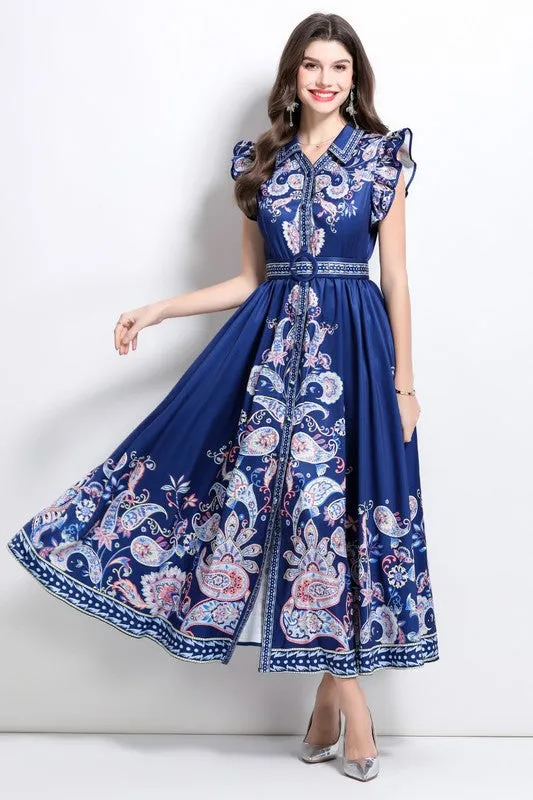 Baroque Paisley Maxi Dress