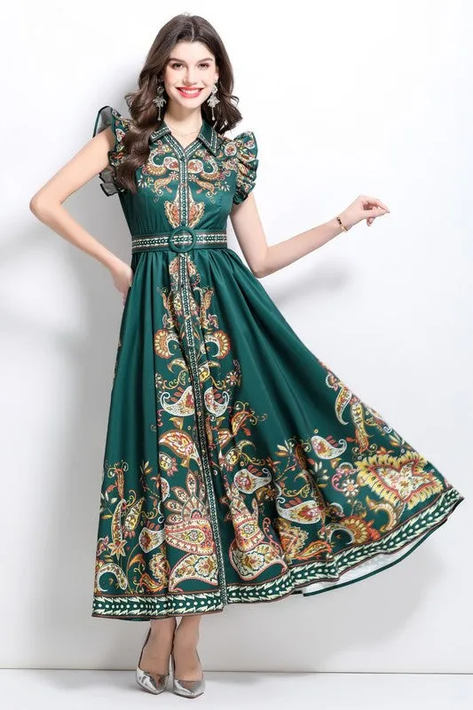 Baroque Paisley Maxi Dress