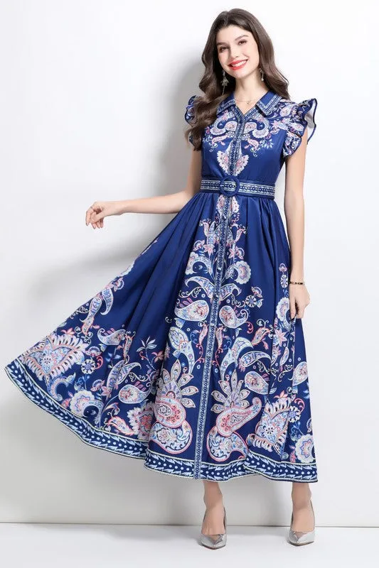 Baroque Paisley Maxi Dress