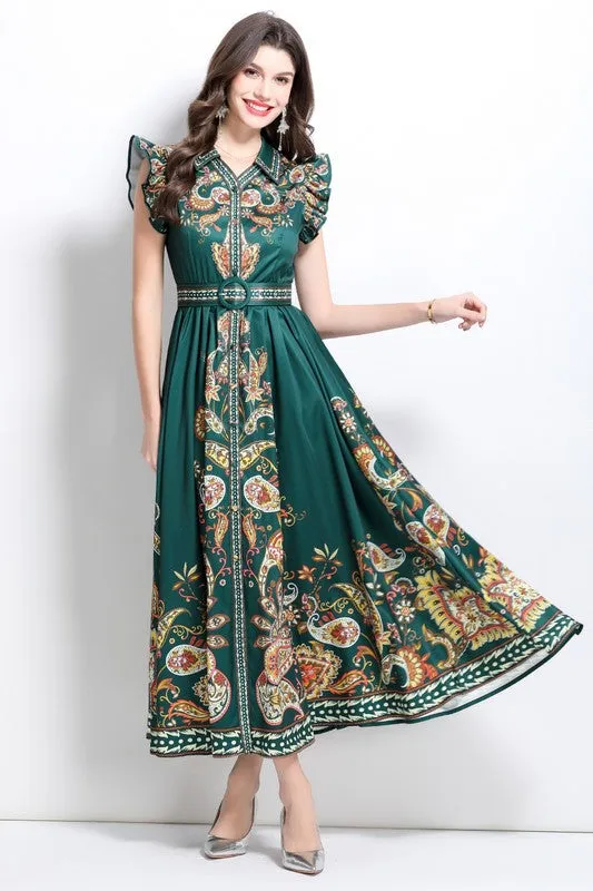 Baroque Paisley Maxi Dress