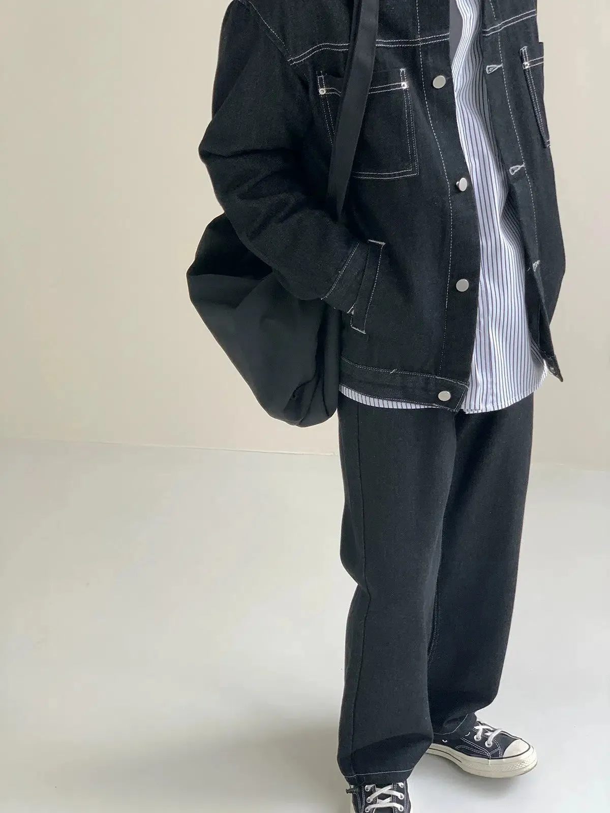 Basic Denim Washed Two-Piece Suit