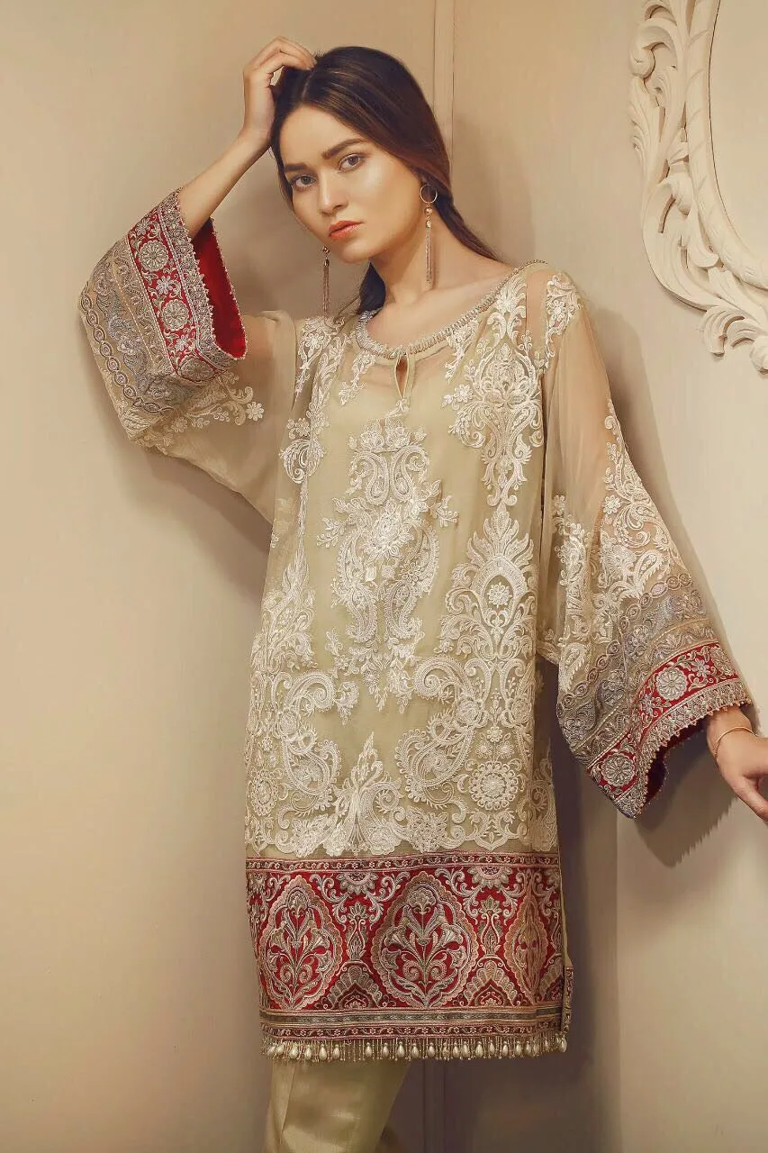 Beautiful chiffon dress by Chantell in offwhite skin color Model # C 825