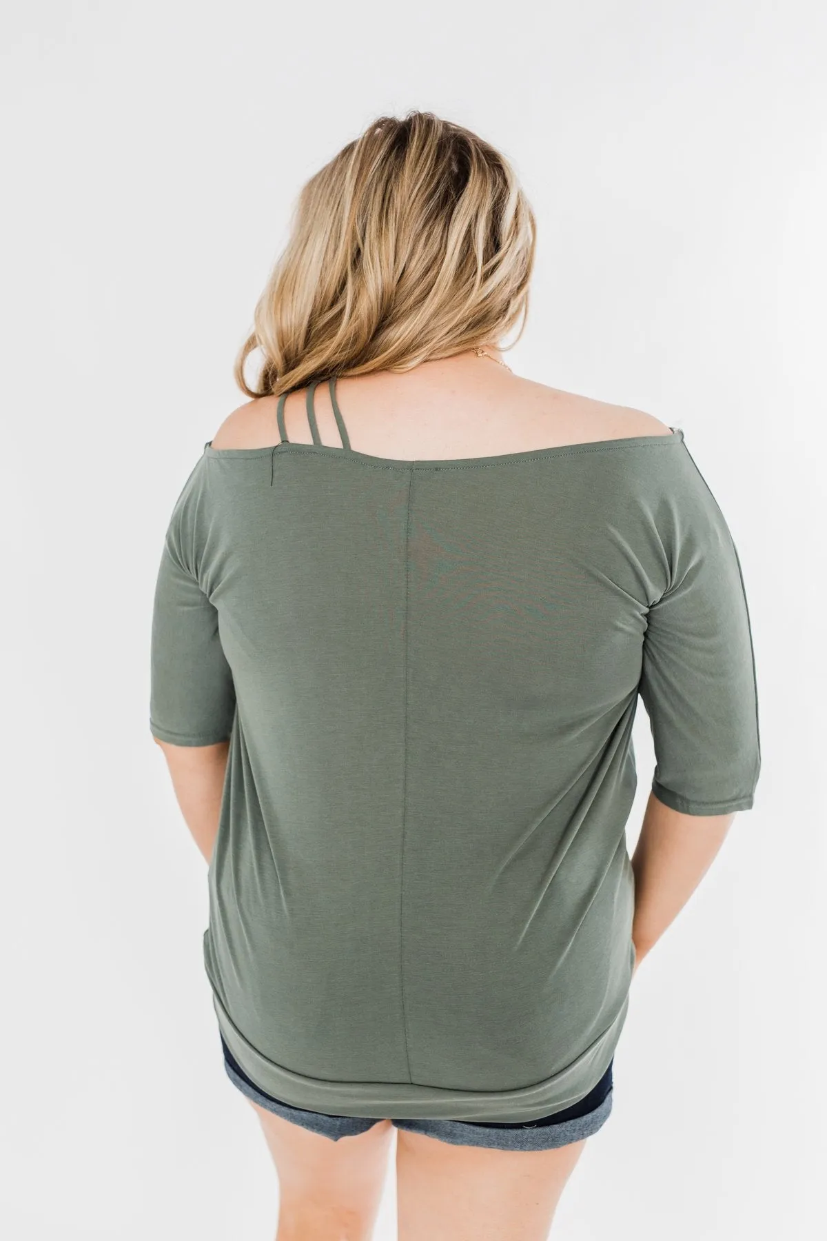 Beautifully You Cold Shoulder Top- Olive