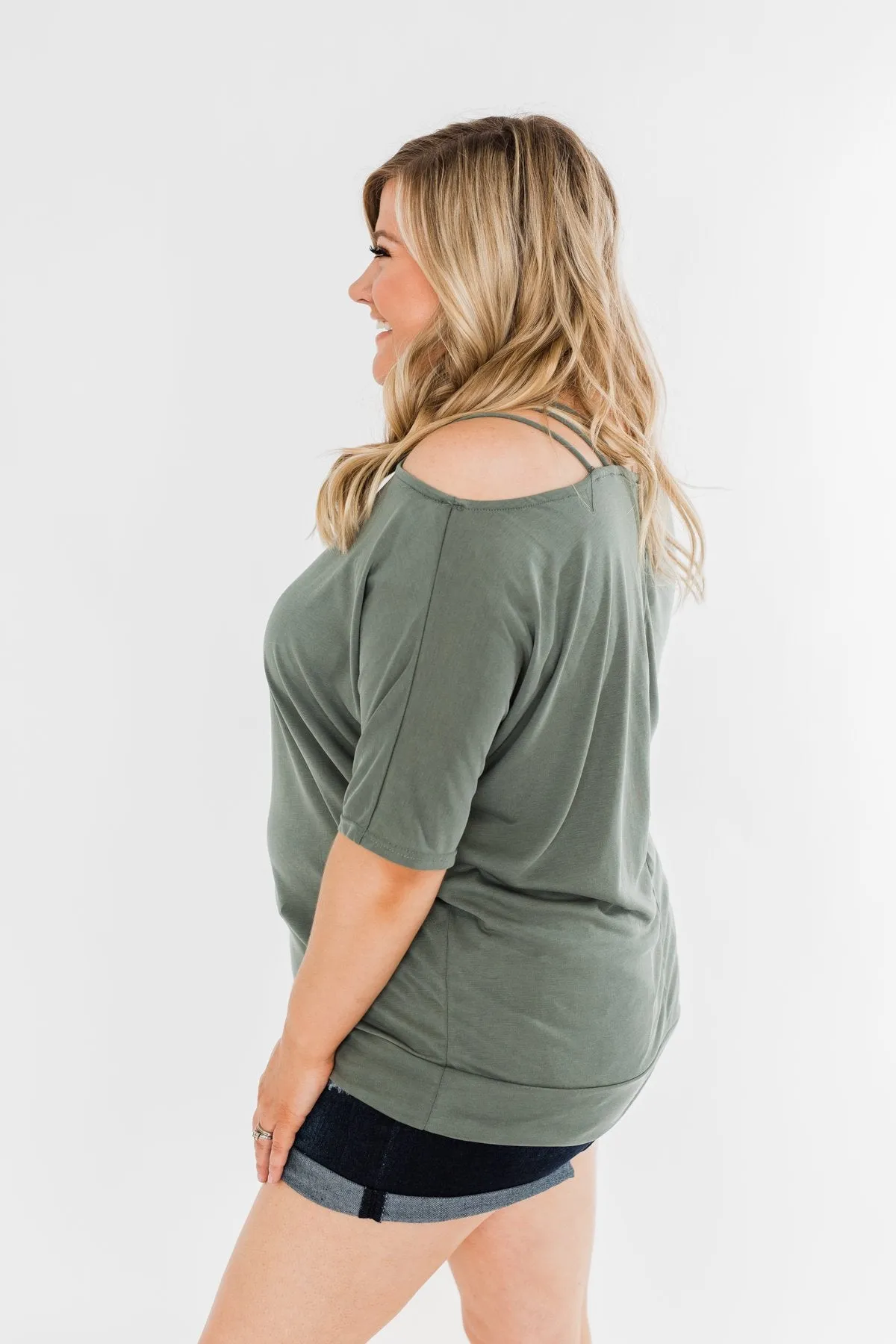 Beautifully You Cold Shoulder Top- Olive