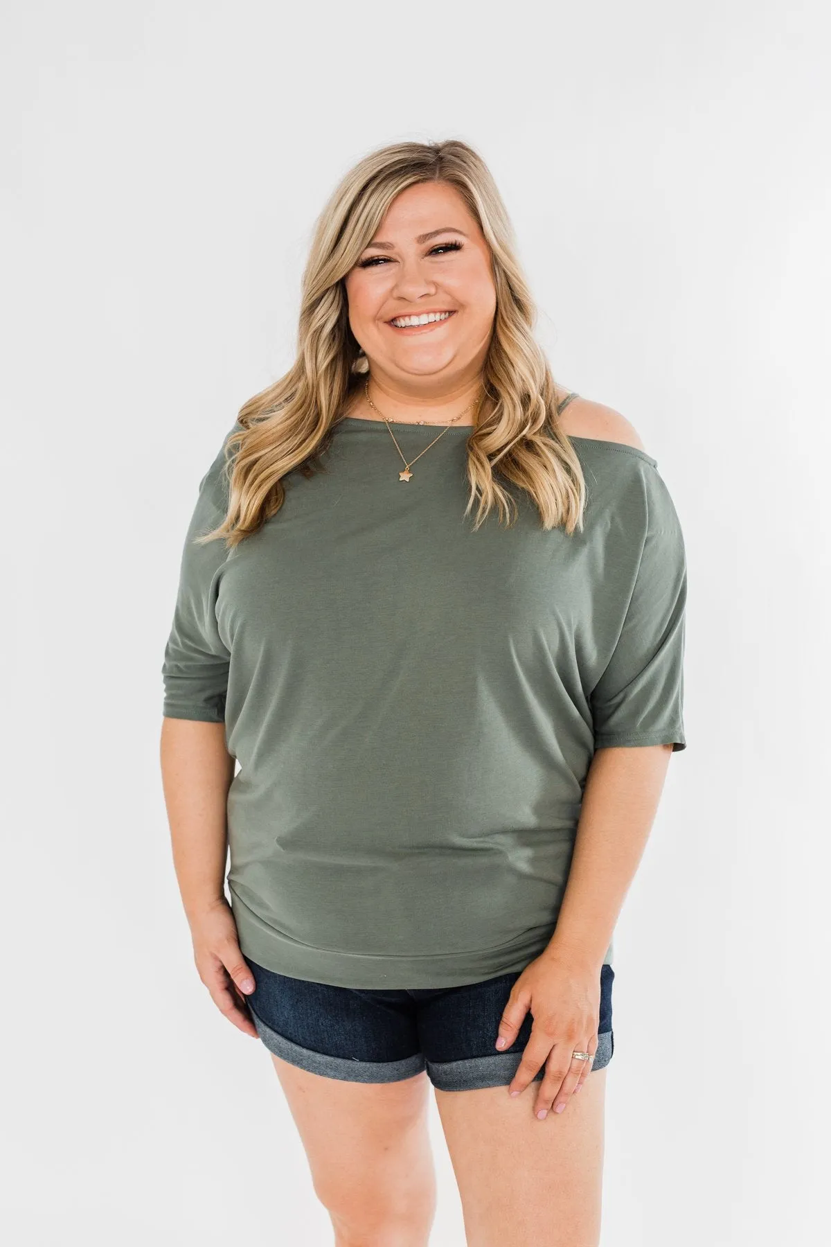 Beautifully You Cold Shoulder Top- Olive