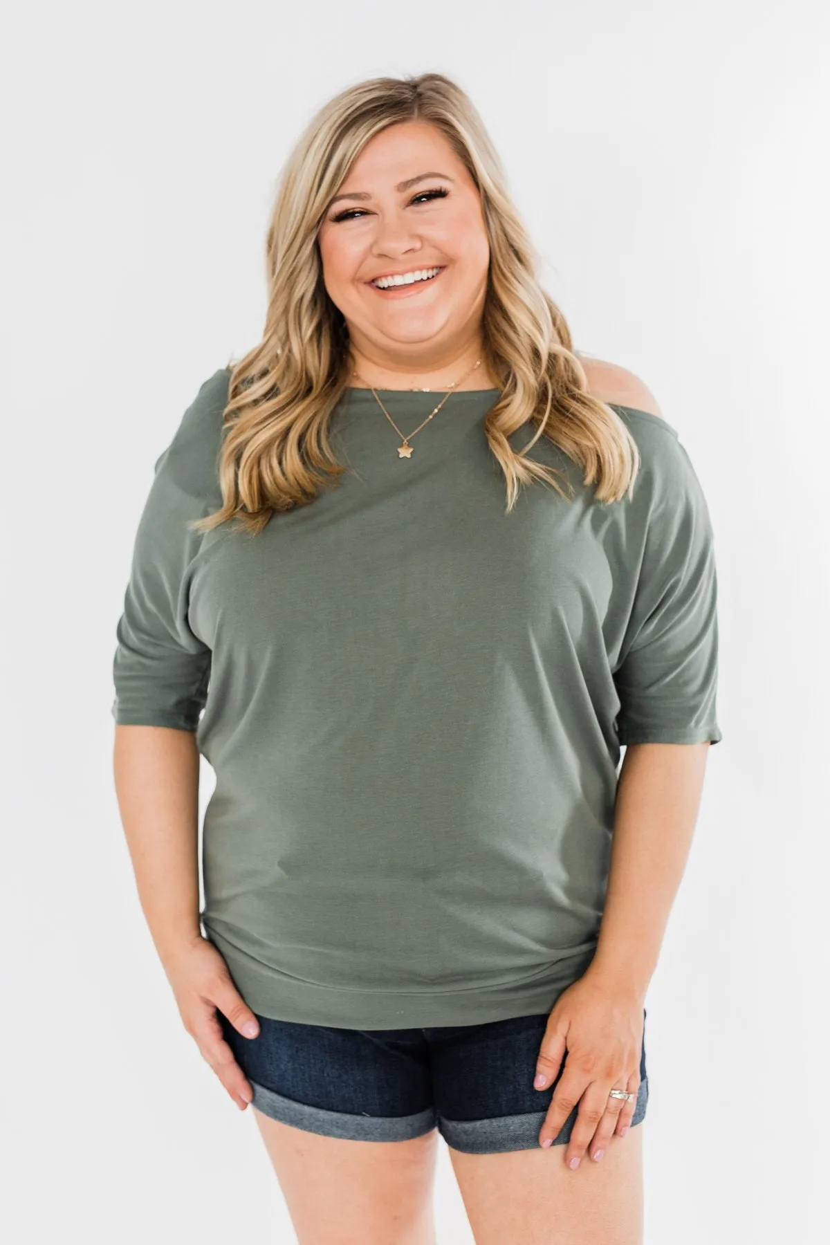 Beautifully You Cold Shoulder Top- Olive