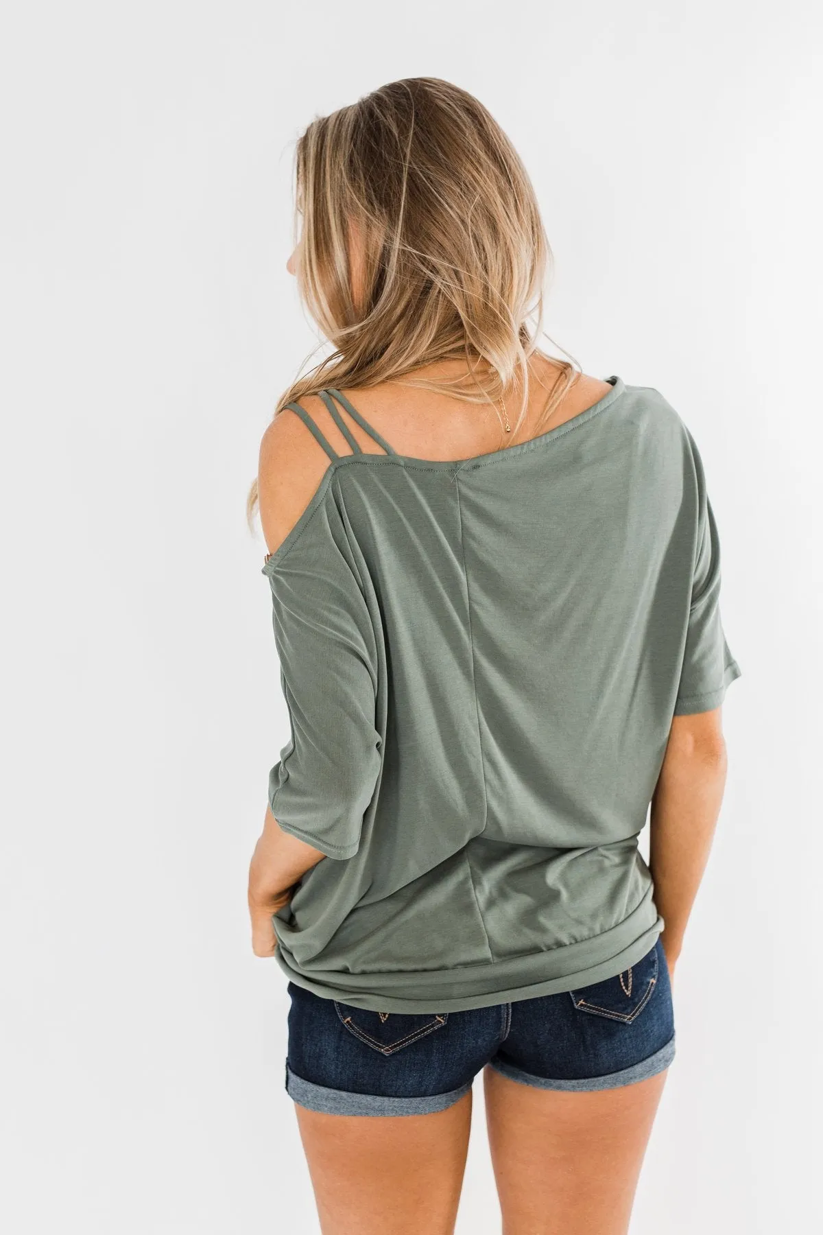 Beautifully You Cold Shoulder Top- Olive