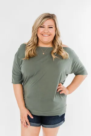 Beautifully You Cold Shoulder Top- Olive