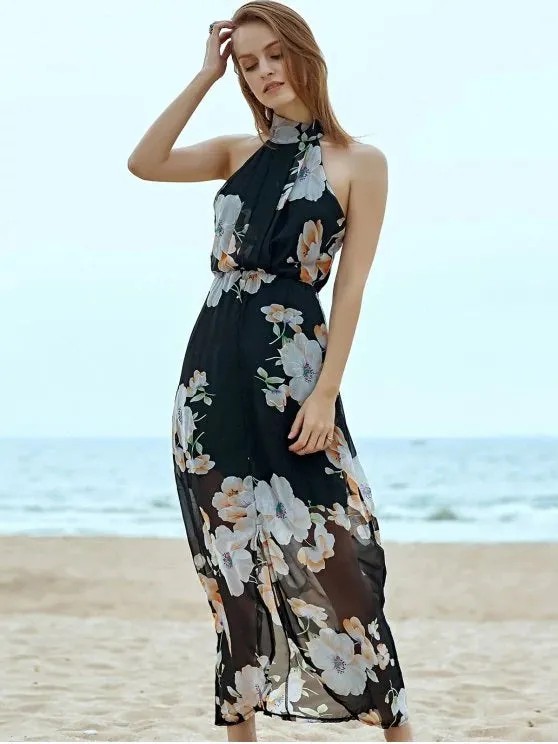 BerryBetty - Gorgeous Floral Chiffon Beach Maxi Dress