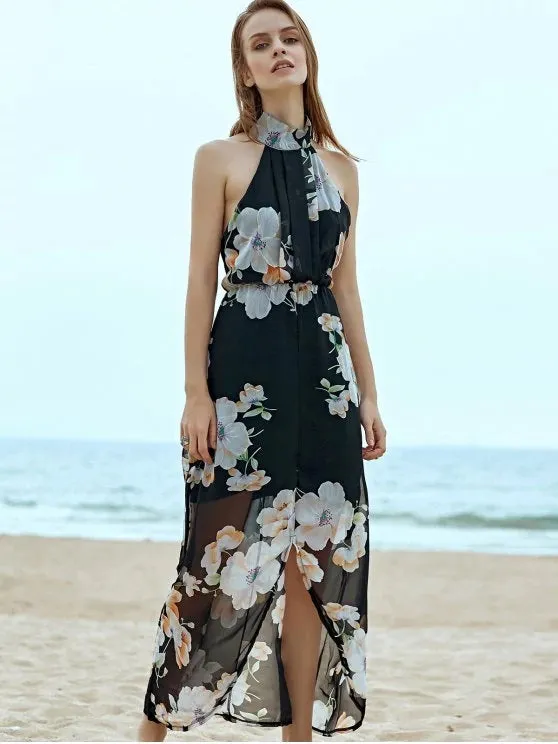 BerryBetty - Gorgeous Floral Chiffon Beach Maxi Dress
