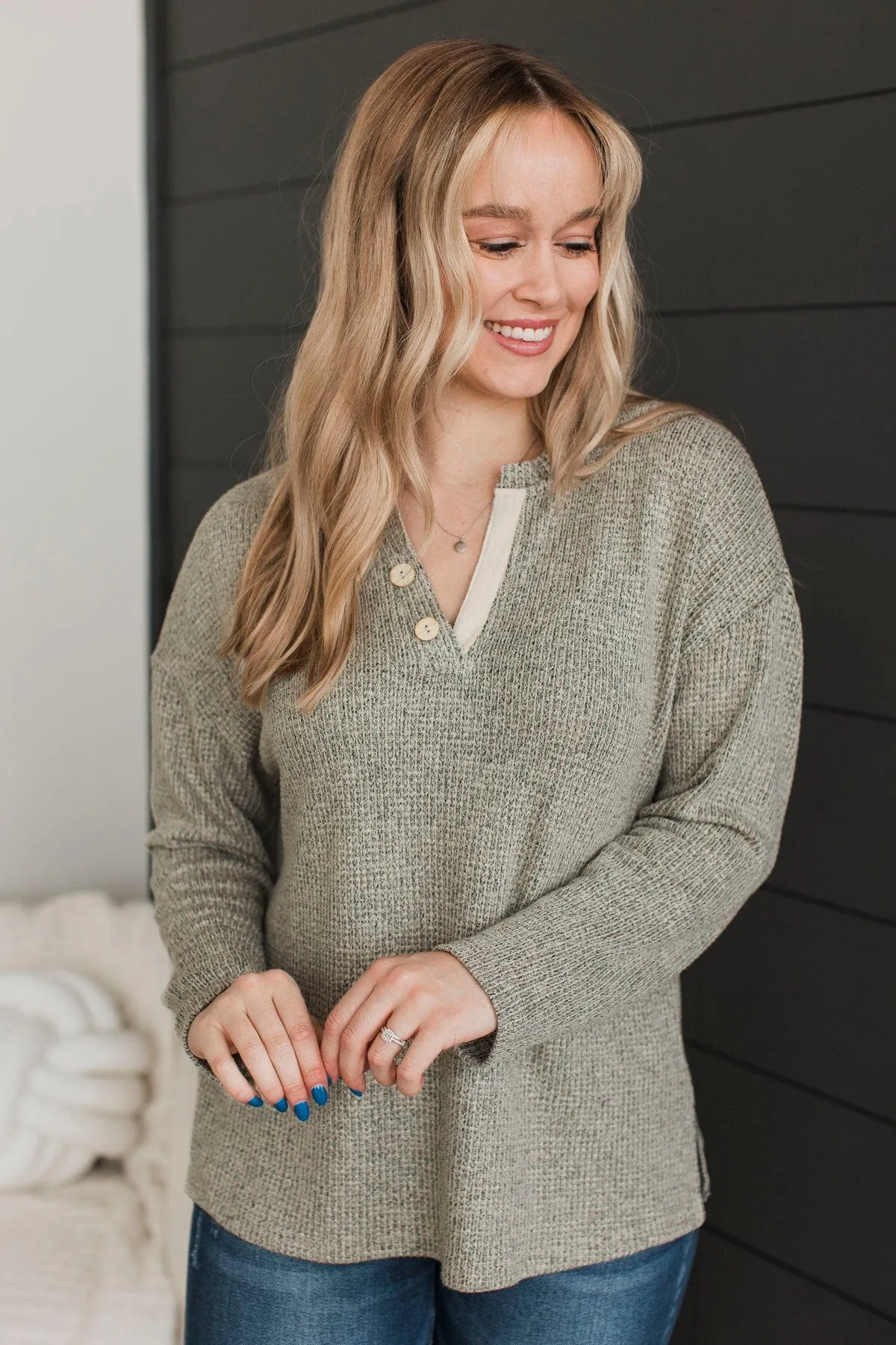 Best Outcome Two-Tone Knit Top- Olive