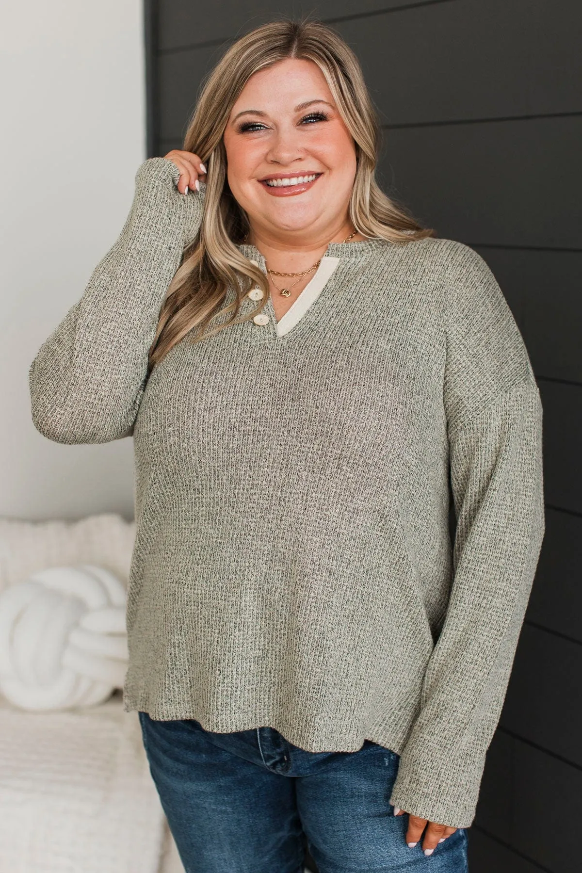 Best Outcome Two-Tone Knit Top- Olive
